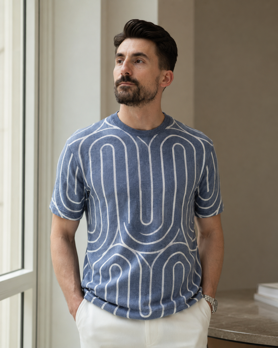 Tricou cu dungi albastru-alb