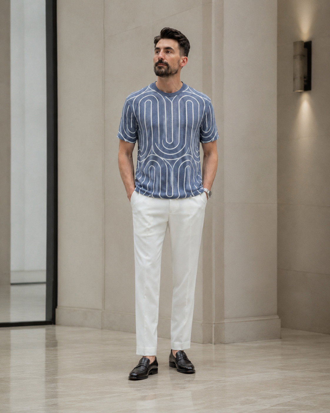 Tricou cu dungi albastru-alb