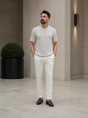 Tricou cu dungi bej-albastru