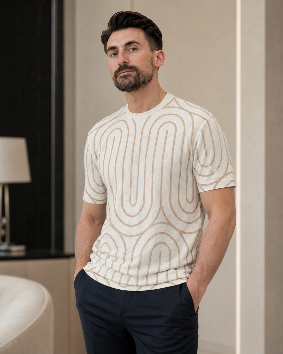 Tricou cu dungi crem-alb
