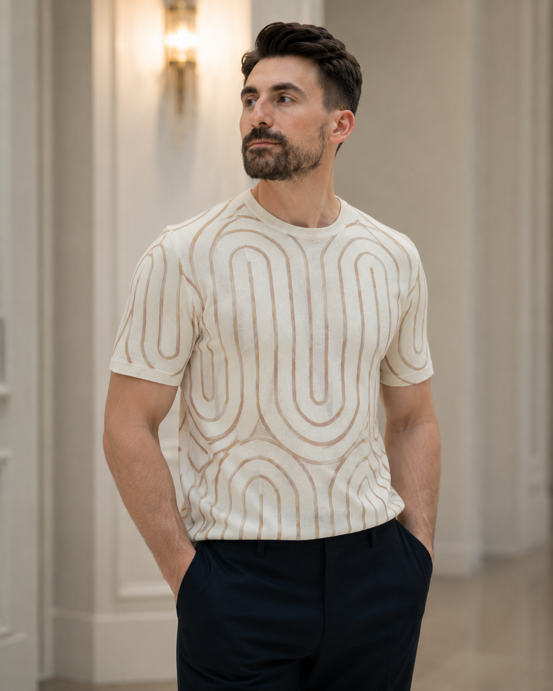 Tricou cu dungi crem-alb