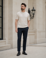 Tricou cu dungi crem-alb