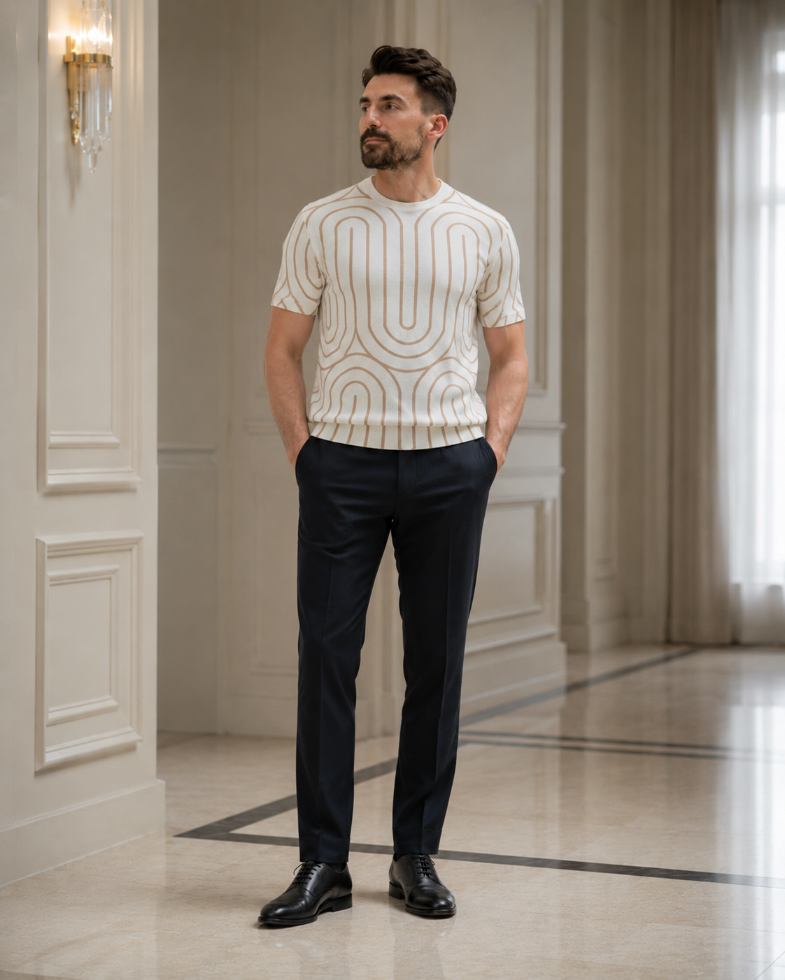 Tricou cu dungi crem-alb