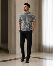 Tricou cu dungi gri-alb