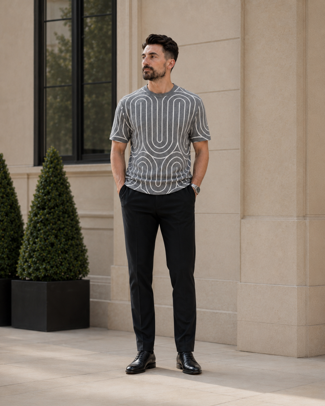 Tricou cu dungi gri-alb