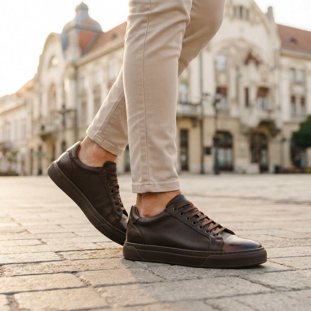 Sneakers Urban din Piele – Maro