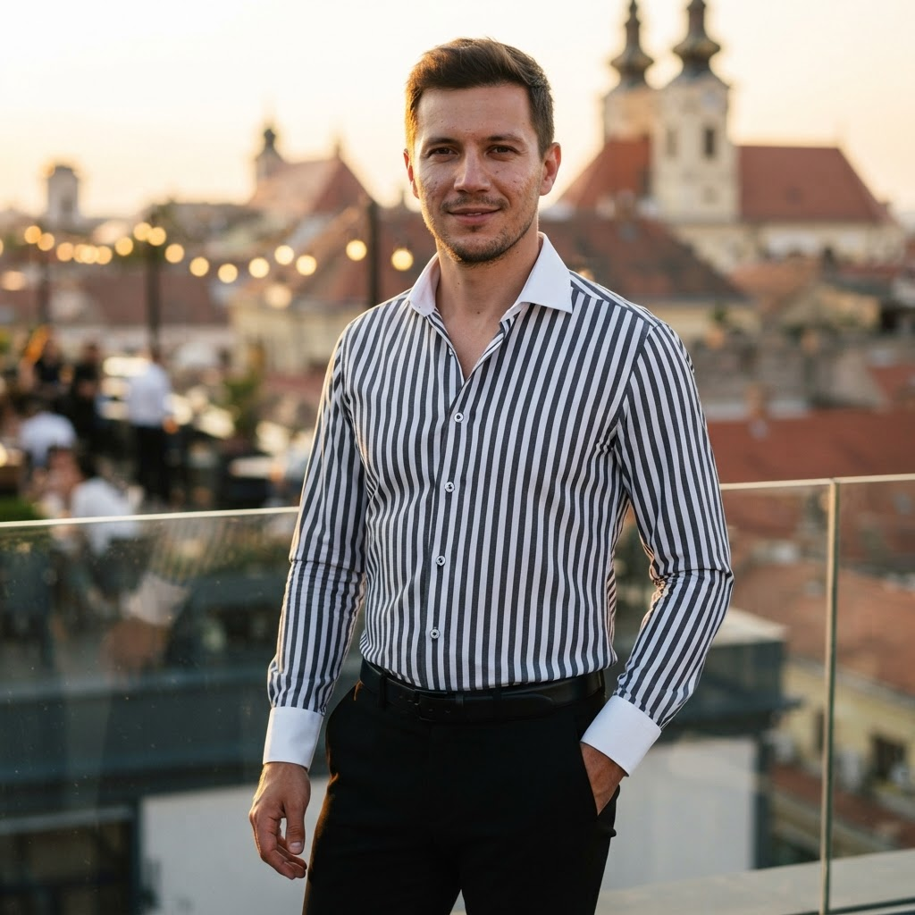 Cămașă Yaka cu dungi negru-alb