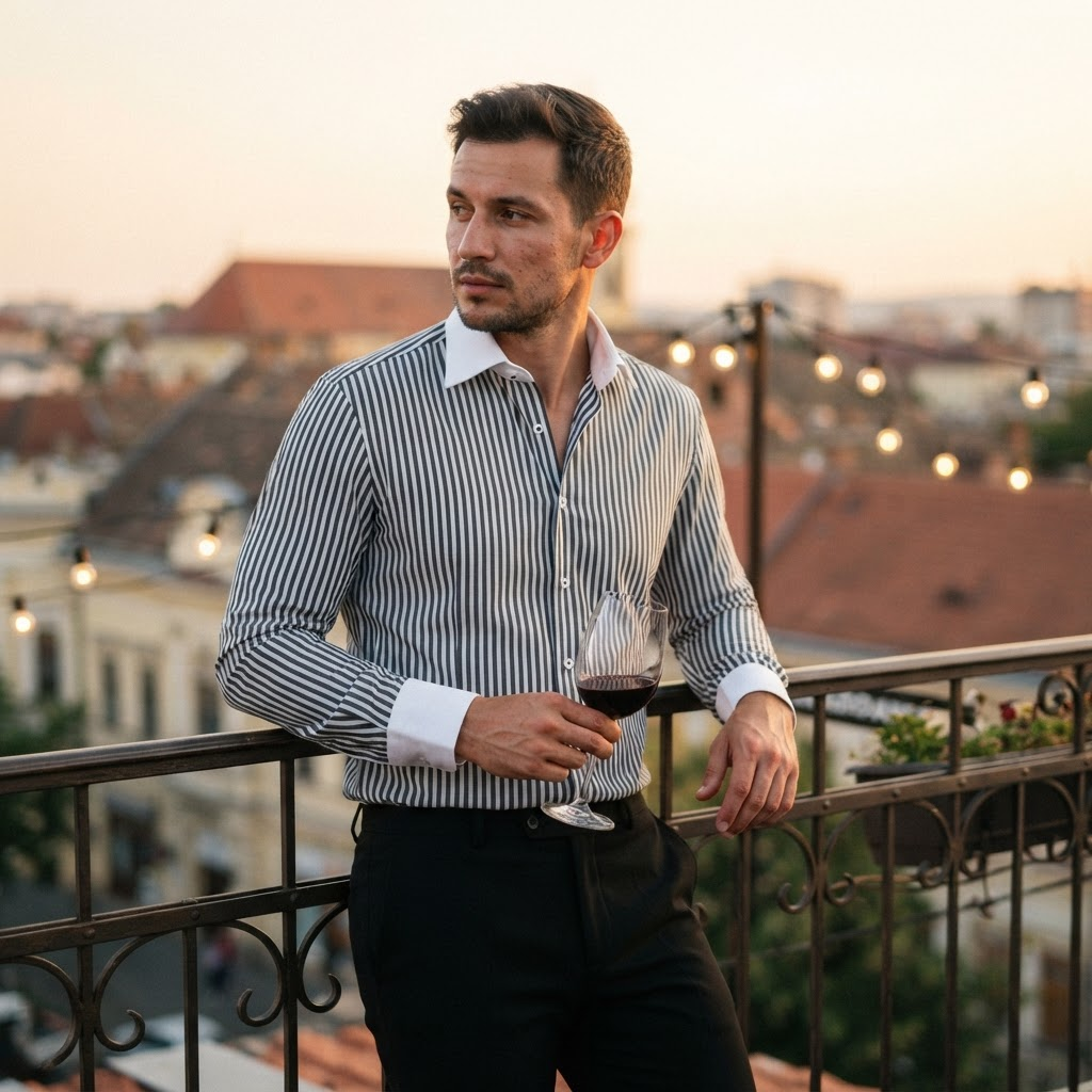 Cămașă Yaka cu dungi negru-alb