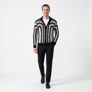 Cardigan Tricotat negru cu dungi în arc