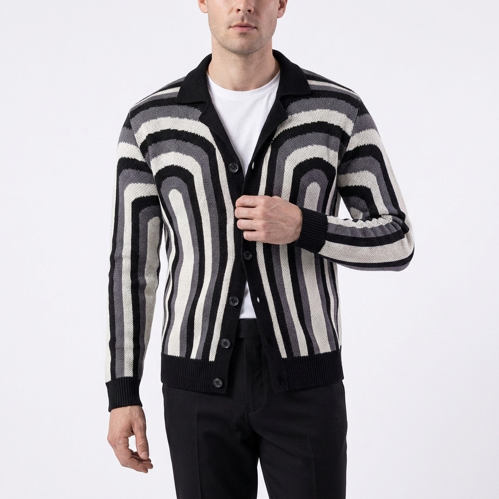 Cardigan Tricotat negru cu dungi în arc