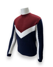 Pulover Modern bordo-bluemarin cu design geometric