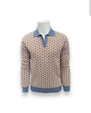 Pulover Poet albastru-bej cu design geometric